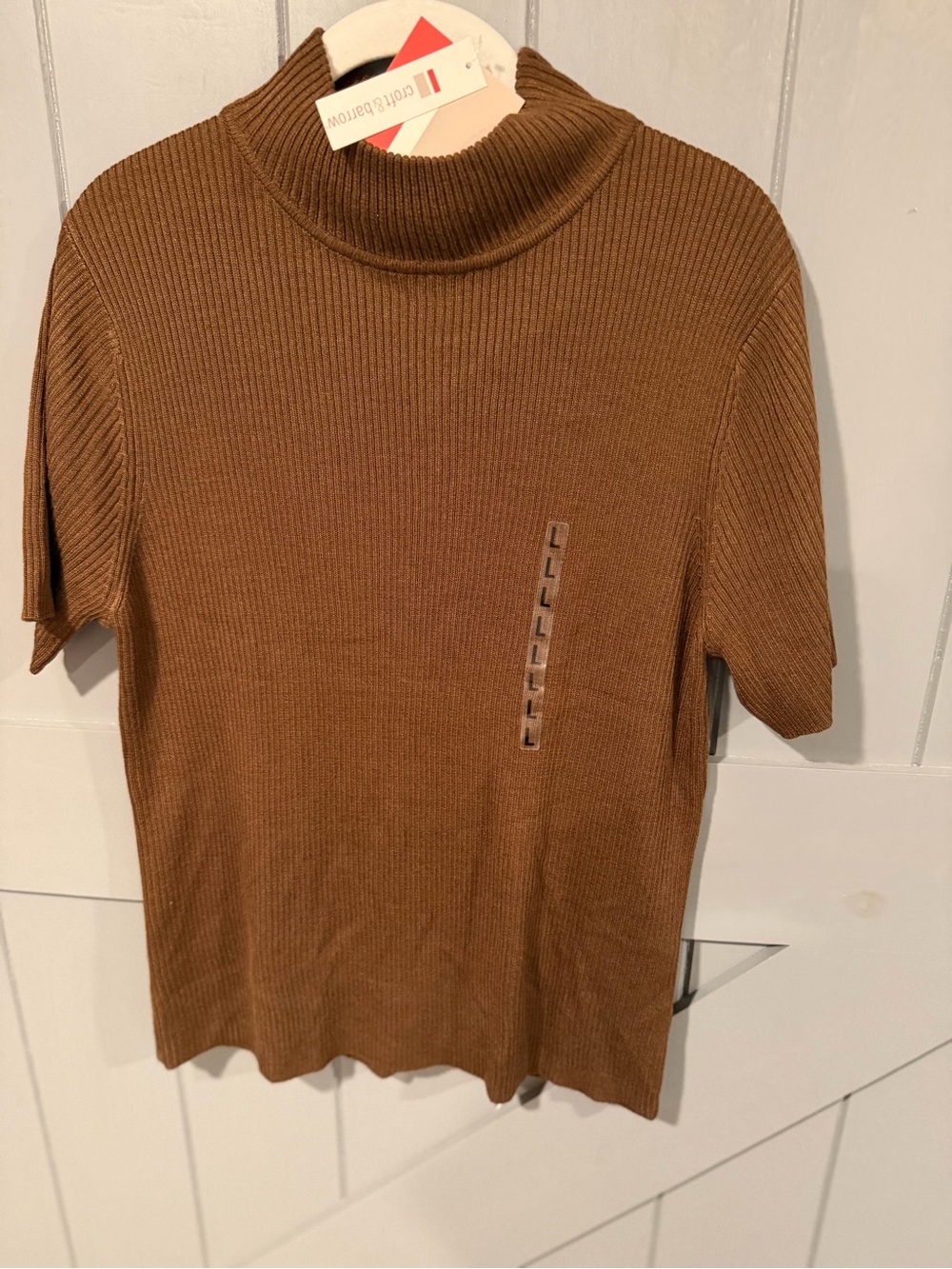 NWT Ribbed Short-Sleeve Mock Neck Top - Brown